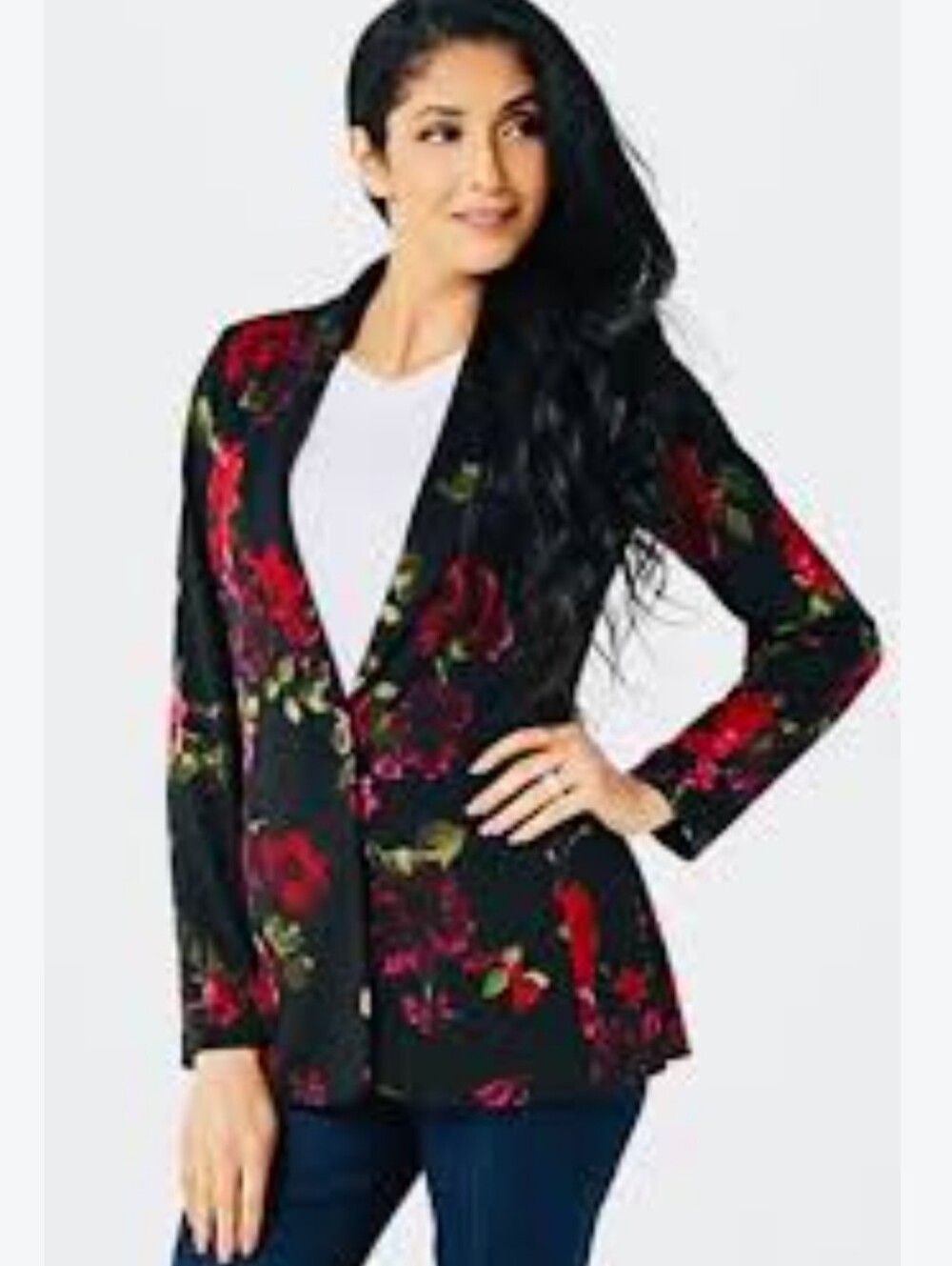 NWOT Susan Graver Black Floral Blazer Sz Large